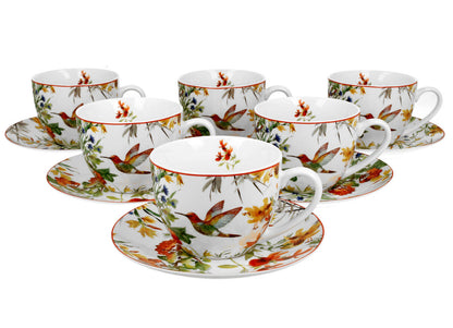 DUO FLORAL 6er-Set Tassen 220 ml LINNEA mit Untertassen, New Bone China Porzellan