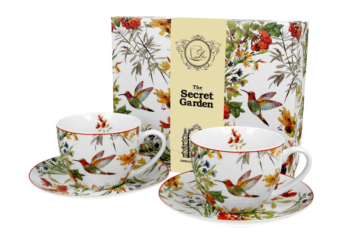 DUO FLORAL 2er-Set Tassen 280 ml LINNEA mit Untertassen, New Bone China Porzellan