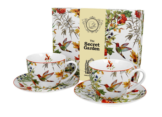 DUO FLORAL 2er-Set Tassen 280 ml LINNEA mit Untertassen, New Bone China Porzellan