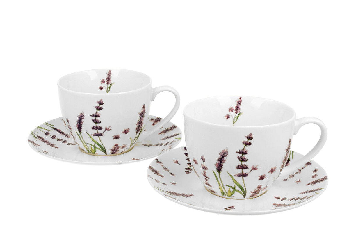 DUO FLORAL 2er-Set Tassen 280 ml CLASSIC LAVENDER mit Untertassen, New Bone China Porzellan – Bild 2