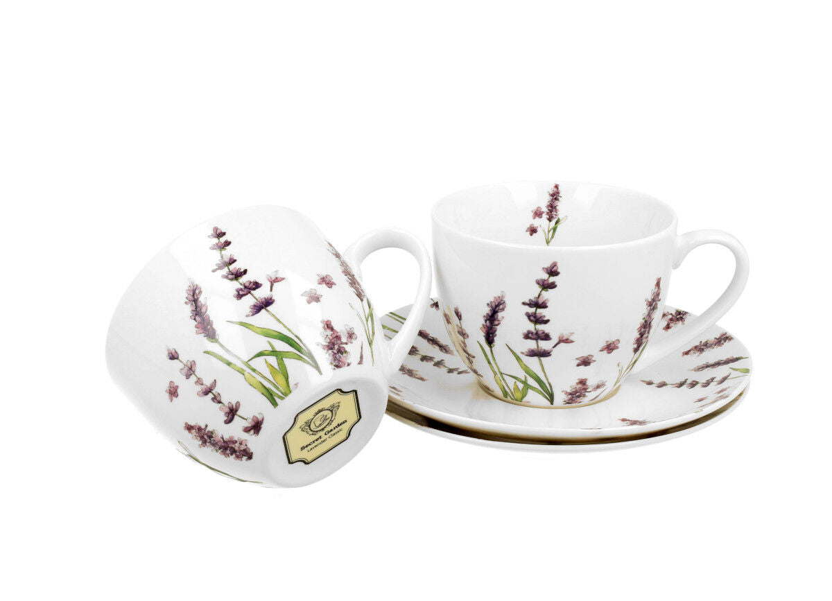 DUO FLORAL 2er-Set Tassen 280 ml CLASSIC LAVENDER mit Untertassen, New Bone China Porzellan – Bild 3