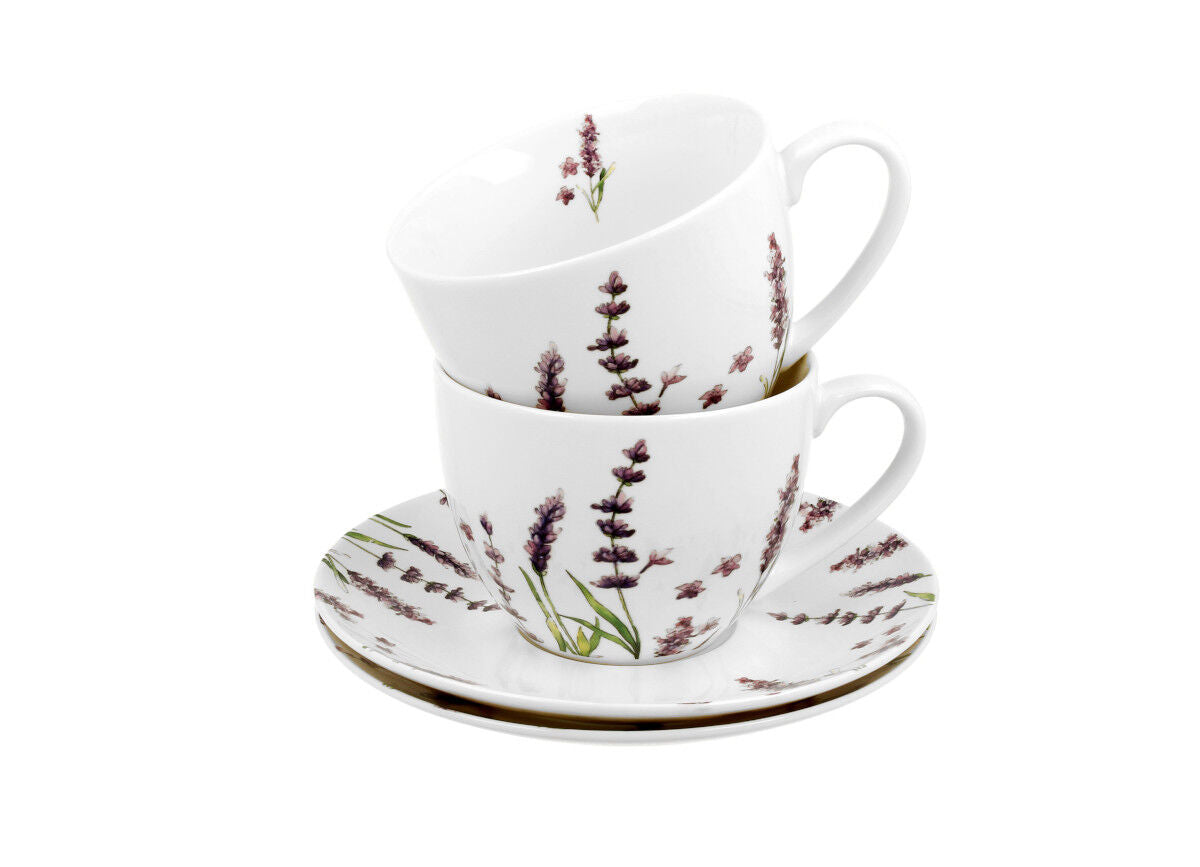 DUO FLORAL 2er-Set Tassen 280 ml CLASSIC LAVENDER mit Untertassen, New Bone China Porzellan – Bild 4