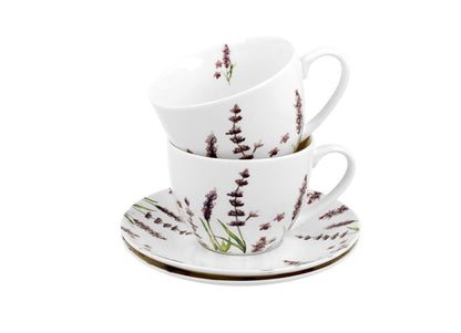 DUO FLORAL 2er-Set Tassen 280 ml CLASSIC LAVENDER mit Untertassen, New Bone China Porzellan – Bild 4