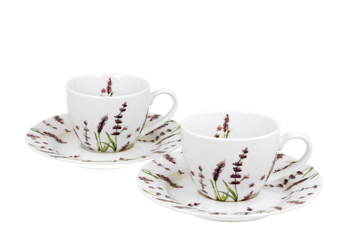 DUO FLORAL 2er-Set Espressotassen 90 ml CLASSIC LAVENDER mit Untertassen, New Bone China Porzellan – Bild 2