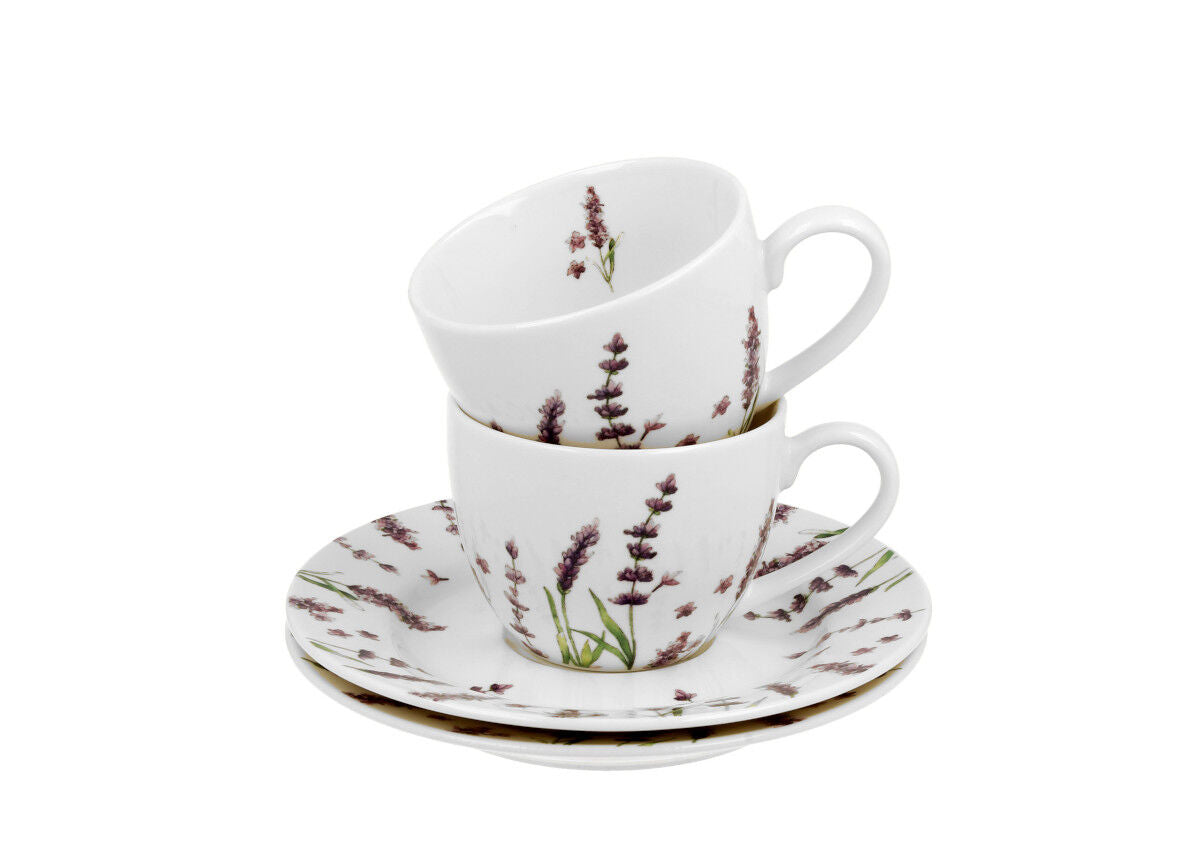 DUO FLORAL 2er-Set Espressotassen 90 ml CLASSIC LAVENDER mit Untertassen, New Bone China Porzellan – Bild 4