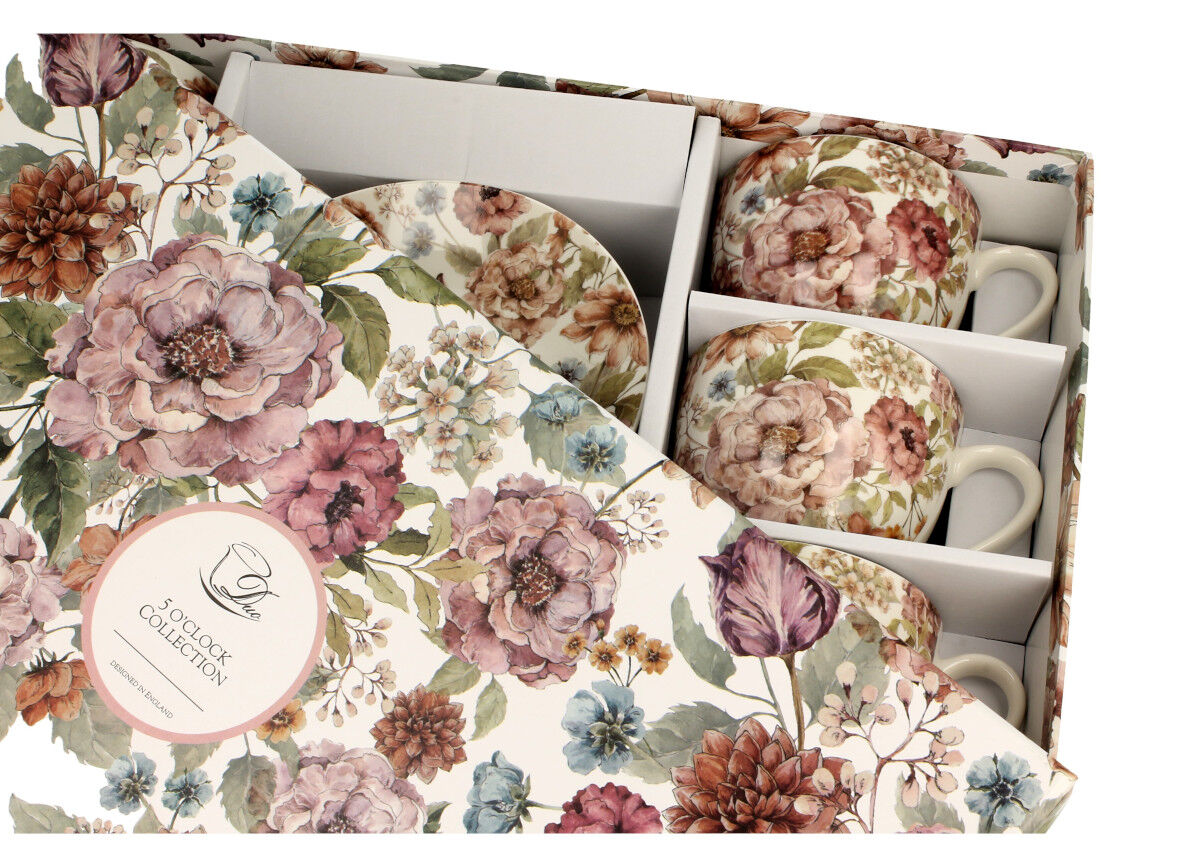 DUO FLORAL 6er-Set Tassen 220 ml PASTEL FLOWERS mit Untertassen, New Bone China Porzellan – Bild 3