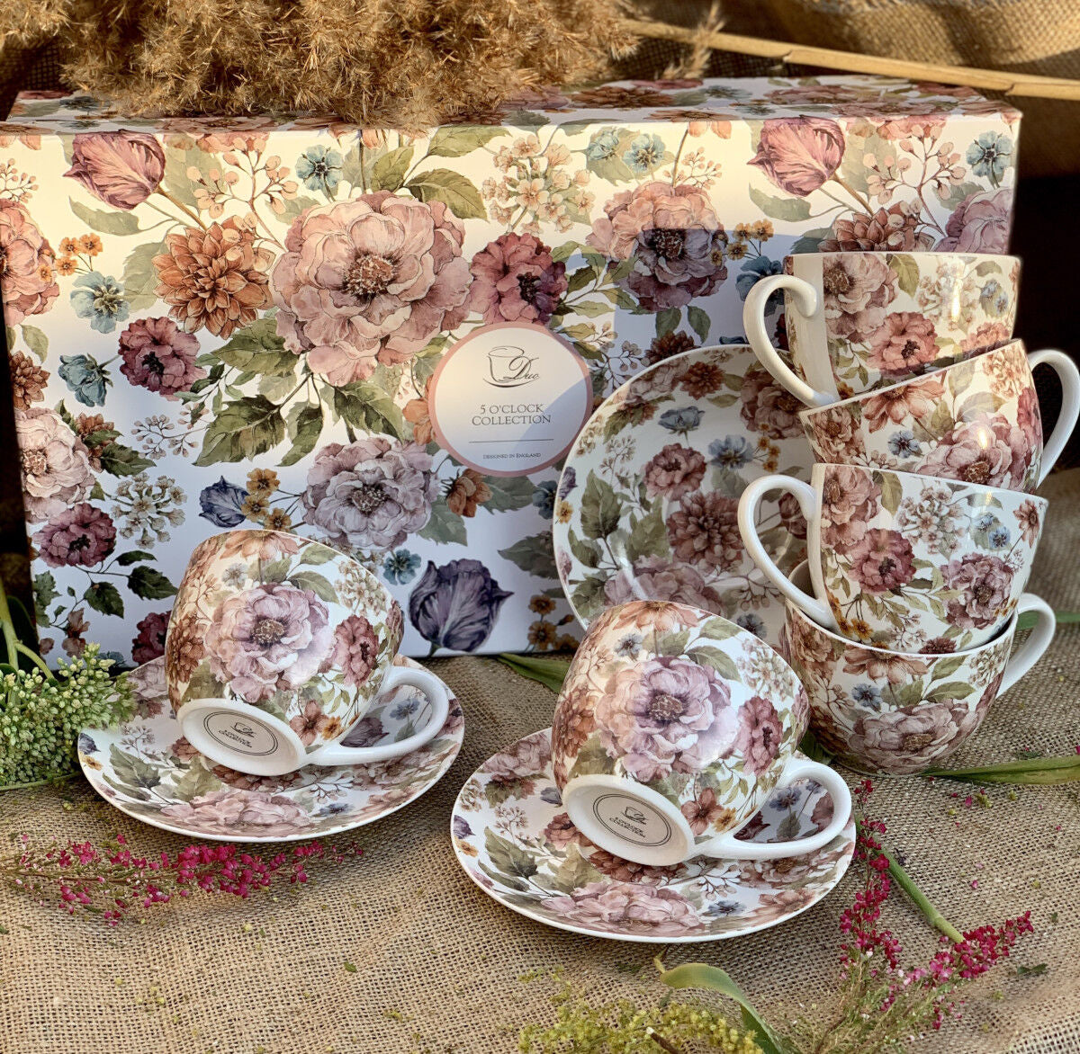 DUO FLORAL 6er-Set Tassen 220 ml PASTEL FLOWERS mit Untertassen, New Bone China Porzellan – Bild 4