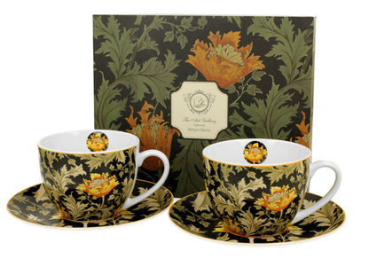 DUO ART GALLERY 2er-Set Tassen 250 ml CHRYSANTHEMUM mit Untertassen, New Bone China Porzellan
