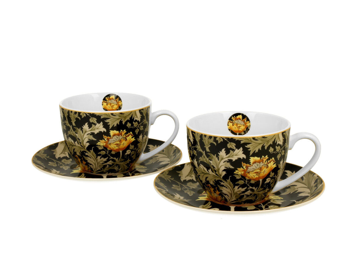 DUO ART GALLERY 2er-Set Tassen 250 ml CHRYSANTHEMUM mit Untertassen, New Bone China Porzellan – Bild 2