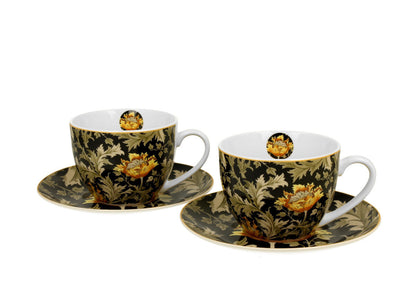 DUO ART GALLERY 2er-Set Tassen 250 ml CHRYSANTHEMUM mit Untertassen, New Bone China Porzellan – Bild 2