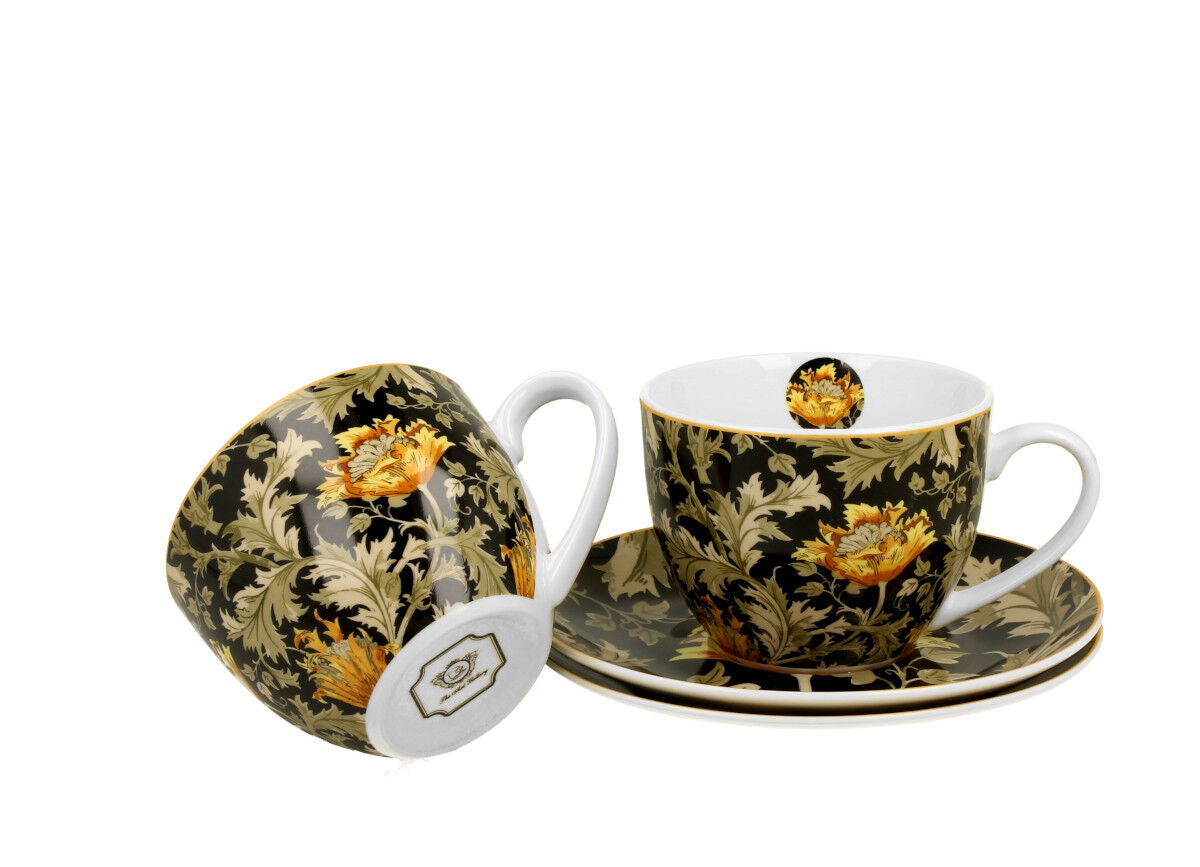 DUO ART GALLERY 2er-Set Tassen 250 ml CHRYSANTHEMUM mit Untertassen, New Bone China Porzellan – Bild 3