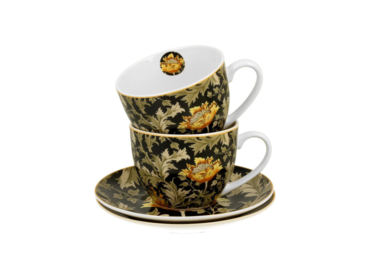 DUO ART GALLERY 2er-Set Tassen 250 ml CHRYSANTHEMUM mit Untertassen, New Bone China Porzellan – Bild 4