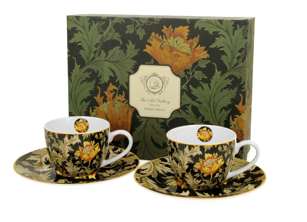 DUO ART GALLERY 2er-Set Espressotassen 90 ml CHRYSANTHEMUM mit Untertassen, New Bone China Porzellan