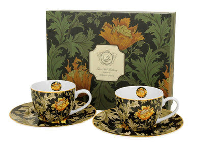 DUO ART GALLERY 2er-Set Espressotassen 90 ml CHRYSANTHEMUM mit Untertassen, New Bone China Porzellan