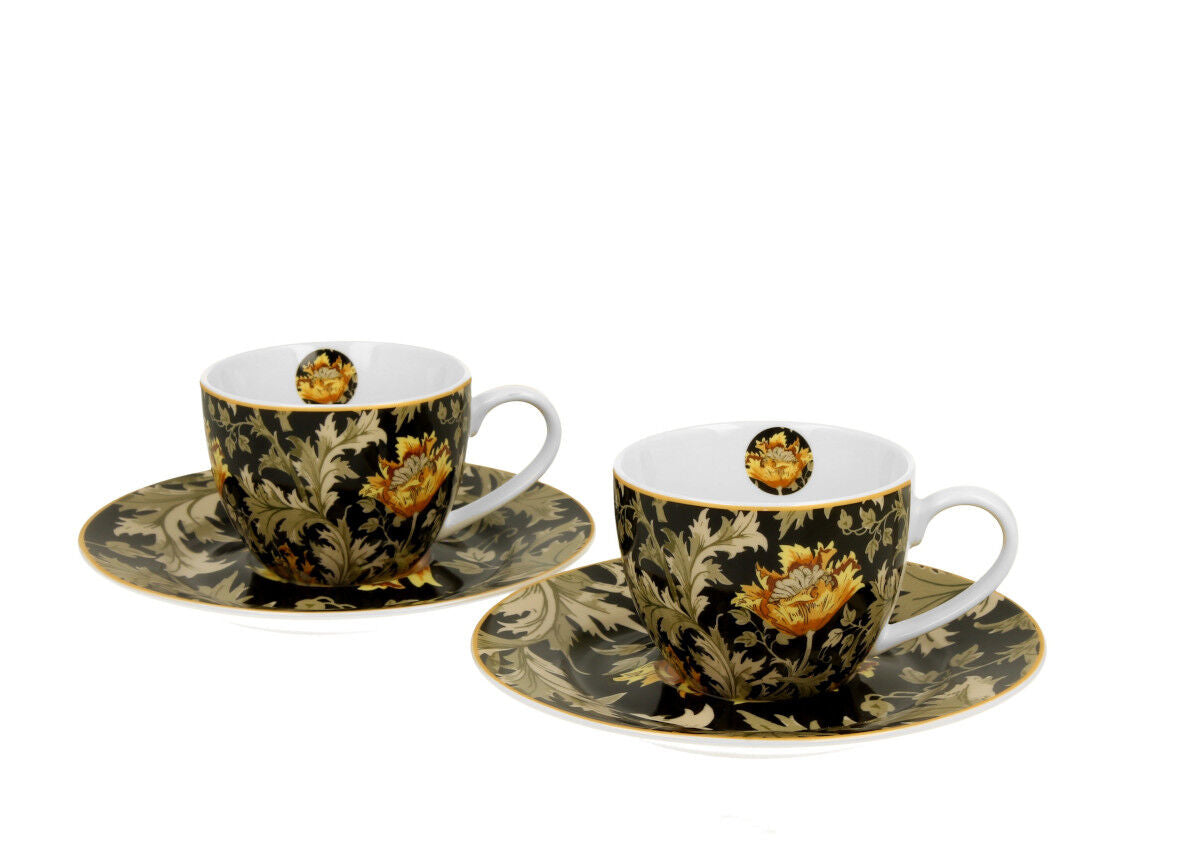 DUO ART GALLERY 2er-Set Espressotassen 90 ml CHRYSANTHEMUM mit Untertassen, New Bone China Porzellan – Bild 2