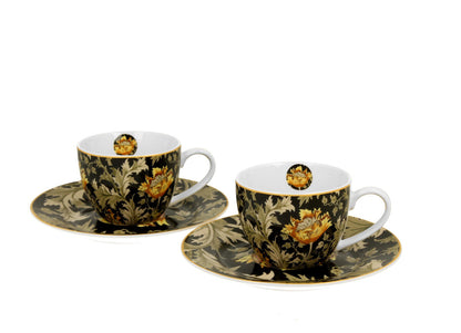 DUO ART GALLERY 2er-Set Espressotassen 90 ml CHRYSANTHEMUM mit Untertassen, New Bone China Porzellan – Bild 2