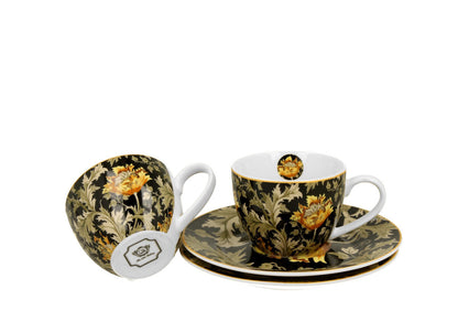 DUO ART GALLERY 2er-Set Espressotassen 90 ml CHRYSANTHEMUM mit Untertassen, New Bone China Porzellan – Bild 3