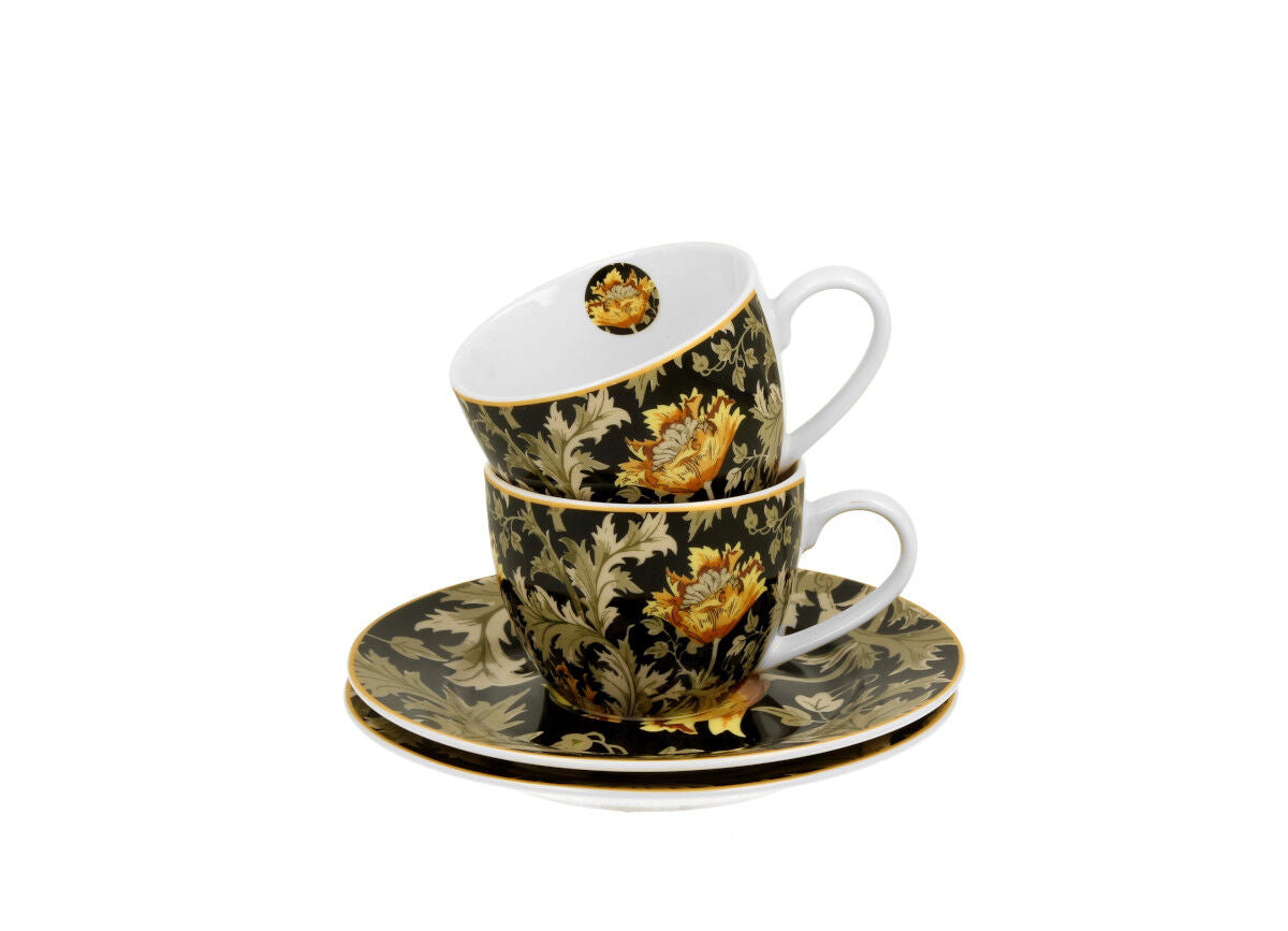 DUO ART GALLERY 2er-Set Espressotassen 90 ml CHRYSANTHEMUM mit Untertassen, New Bone China Porzellan – Bild 4