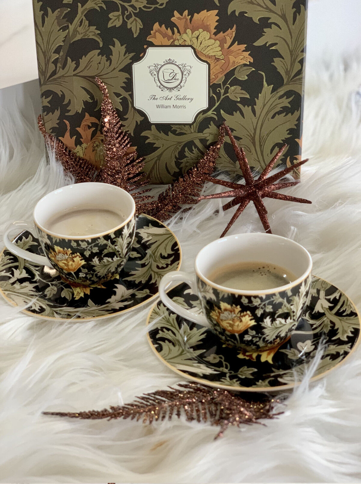 DUO ART GALLERY 2er-Set Espressotassen 90 ml CHRYSANTHEMUM mit Untertassen, New Bone China Porzellan – Bild 7