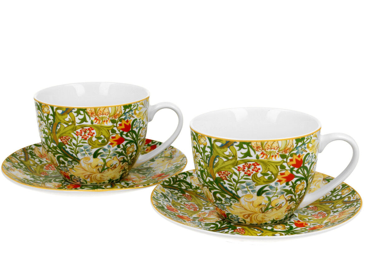 DUO ART GALLERY 2er-Set Tassen 250 ml GOLDEN LILLY mit Untertassen, New Bone China Porzellan – Bild 2