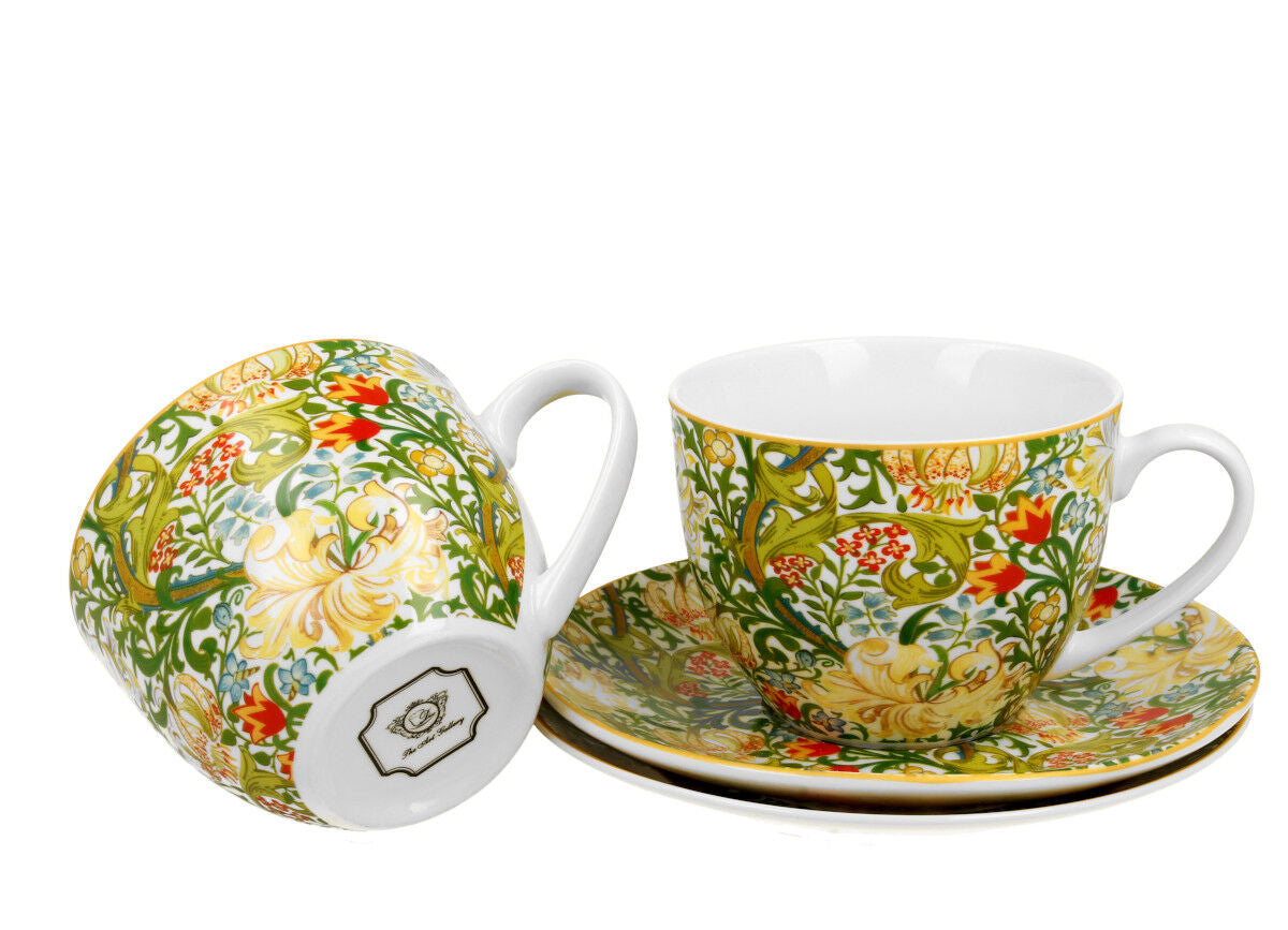 DUO ART GALLERY 2er-Set Tassen 250 ml GOLDEN LILLY mit Untertassen, New Bone China Porzellan – Bild 3