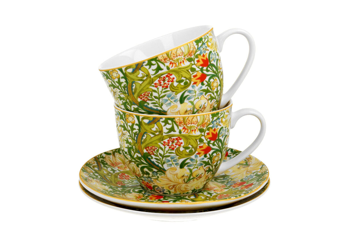 DUO ART GALLERY 2er-Set Tassen 250 ml GOLDEN LILLY mit Untertassen, New Bone China Porzellan – Bild 4