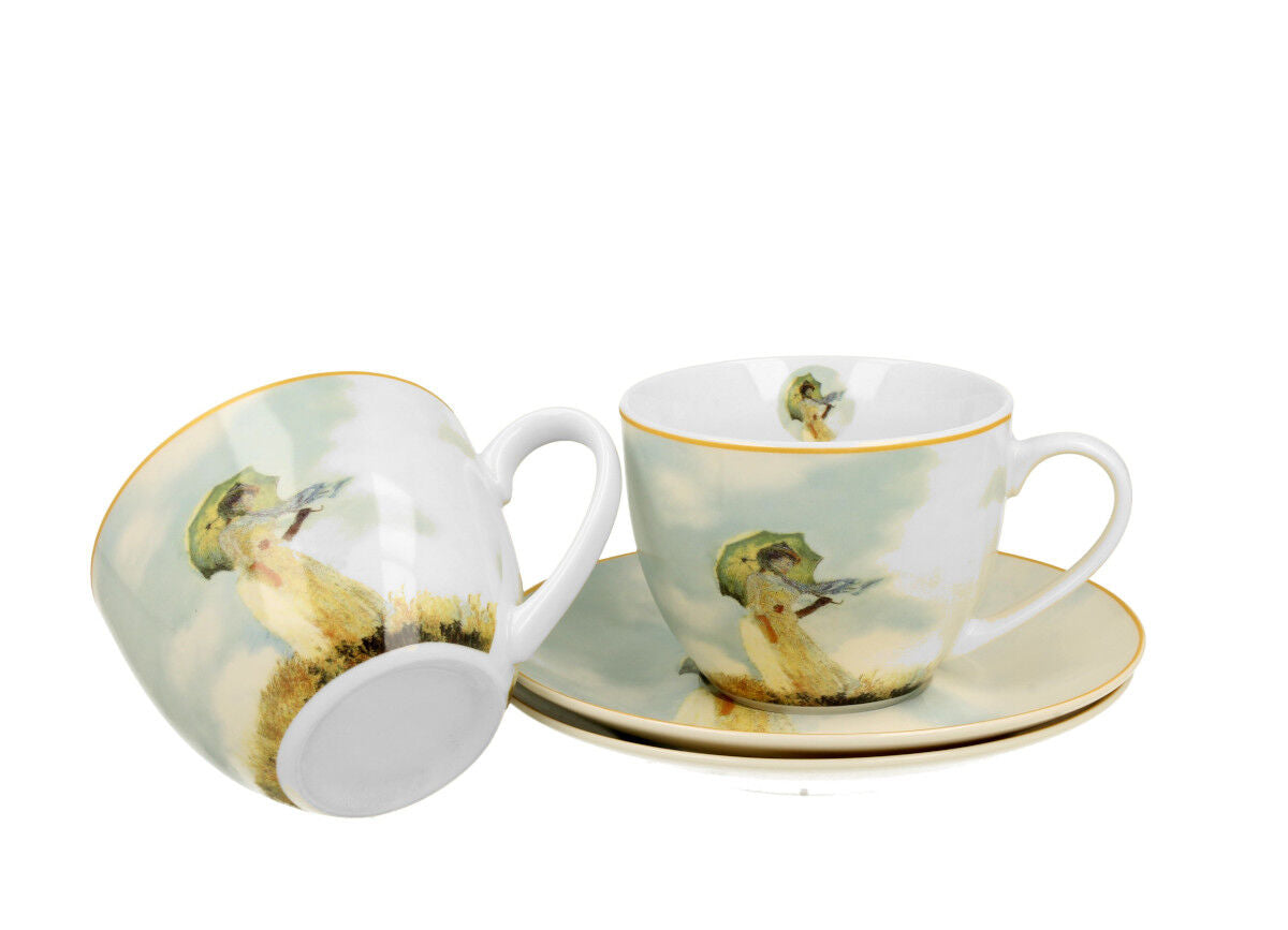 DUO ART GALLERY 2er-Set Tassen 250 ml WOMAN WITH PARASOL mit Untertassen, New Bone China Porzellan – Bild 3