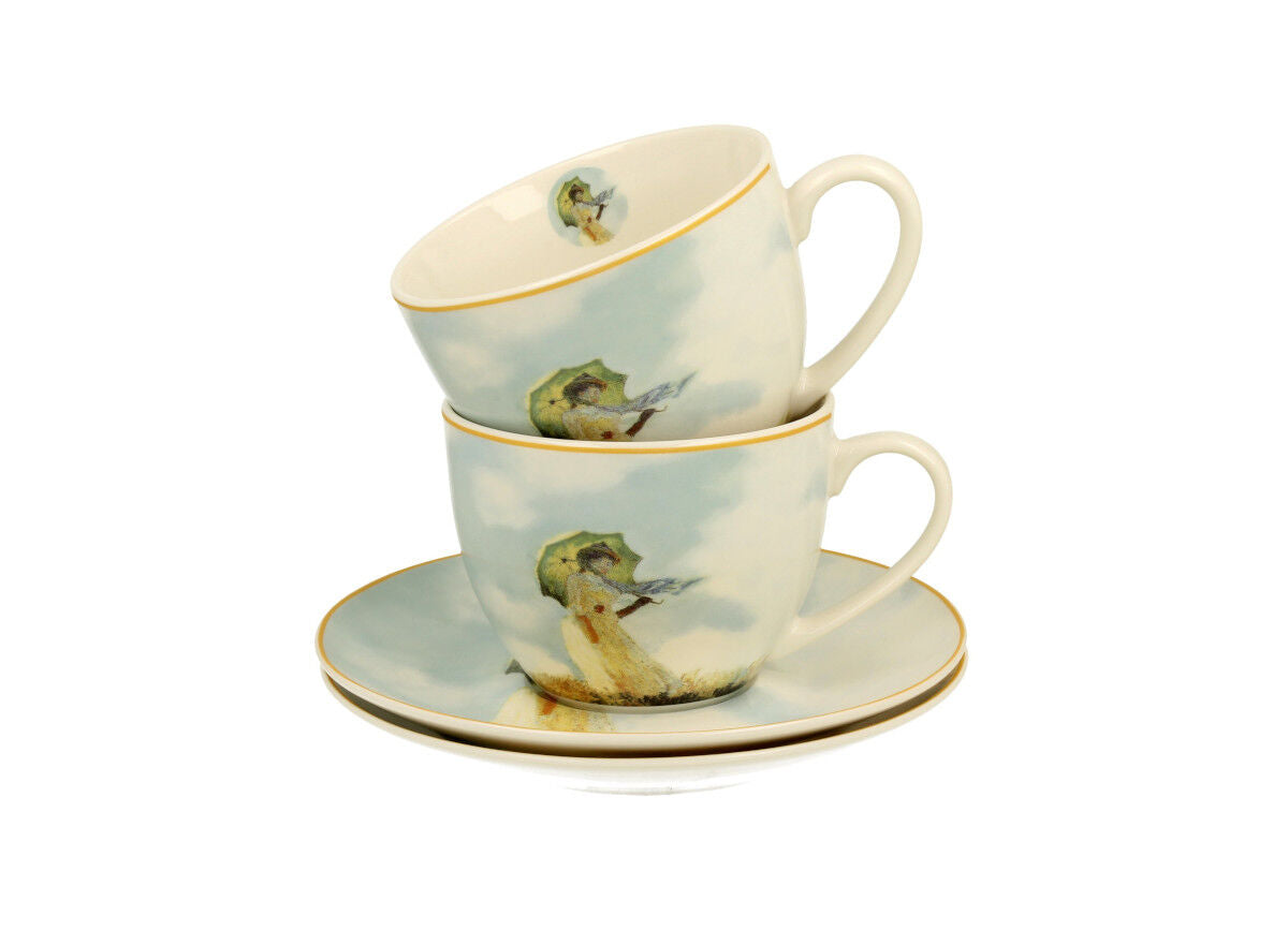 DUO ART GALLERY 2er-Set Tassen 250 ml WOMAN WITH PARASOL mit Untertassen, New Bone China Porzellan – Bild 4