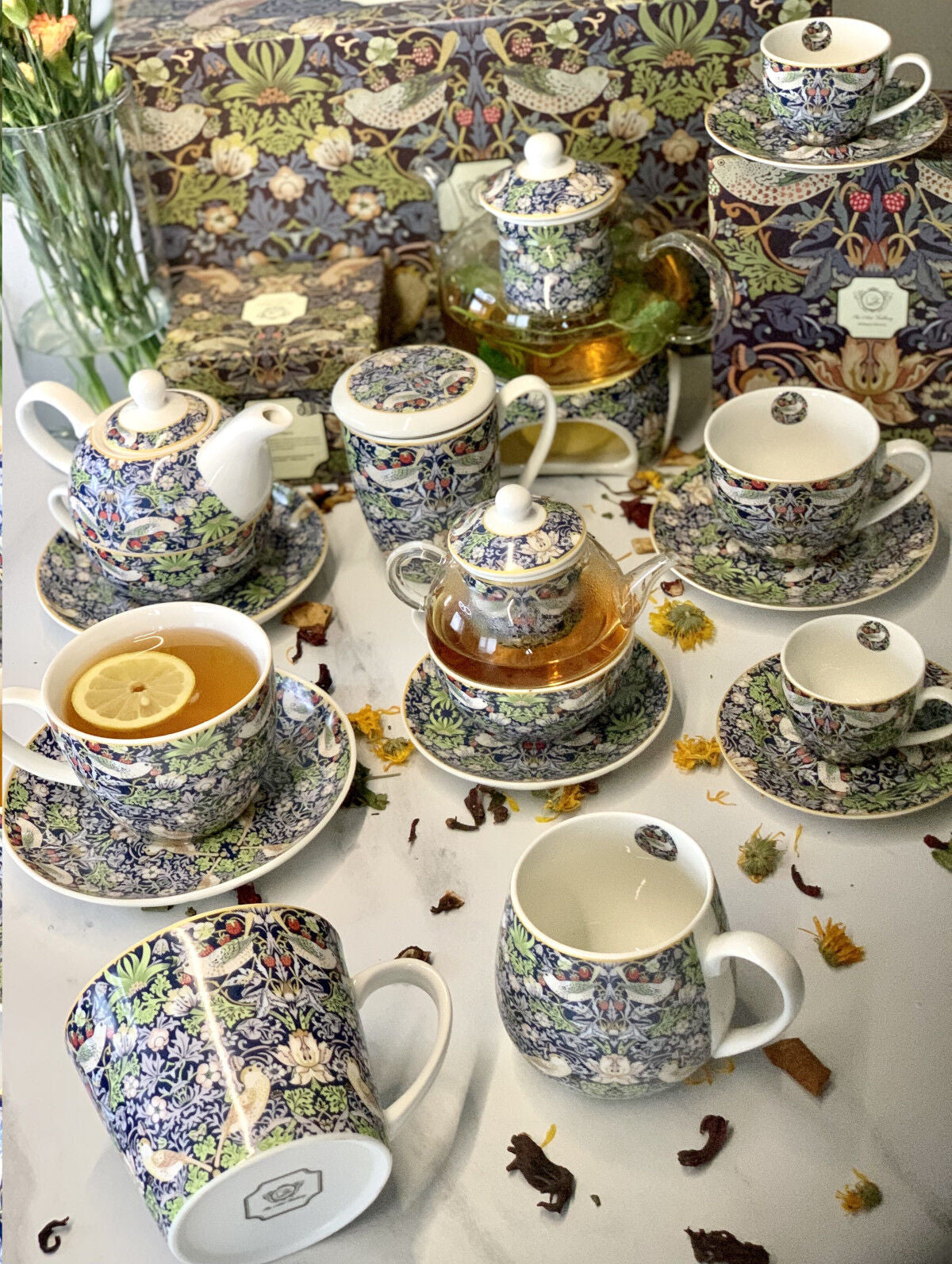 DUO ART GALLERY Fassbecher 430 ml STRAWBERRY THIEF BLUE New Bone China Porzellan – Bild 5