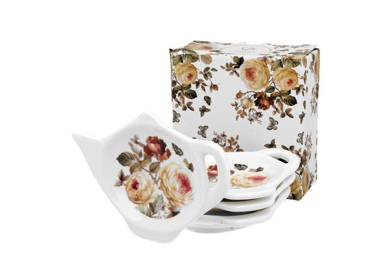 DUO FLORAL 4er-Set Teebeutelhalter ZAHRA New Bone China Porzellan