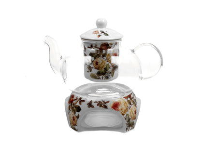 DUO FLORAL Teekanne 1000 ml ZAHRA mit Stövchen, Glas - New Bone China Porzellan – Bild 2