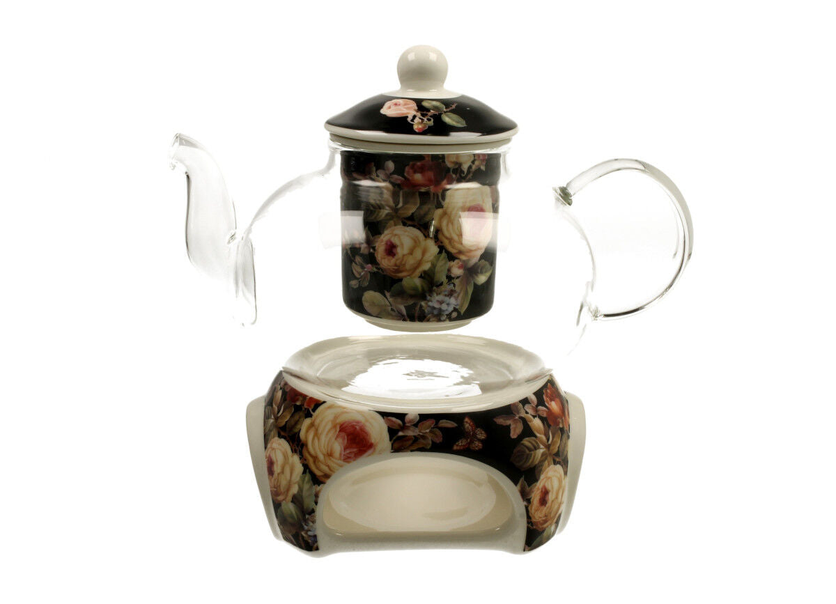 DUO FLORAL Teekanne 1000 ml WARDA mit Stövchen, Glas - New Bone China Porzellan – Bild 2