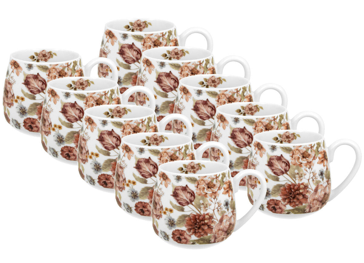 10er SET DUO FLORAL Fassbecher 430 ml PASTEL FLOWERS New Bone China Porzellan