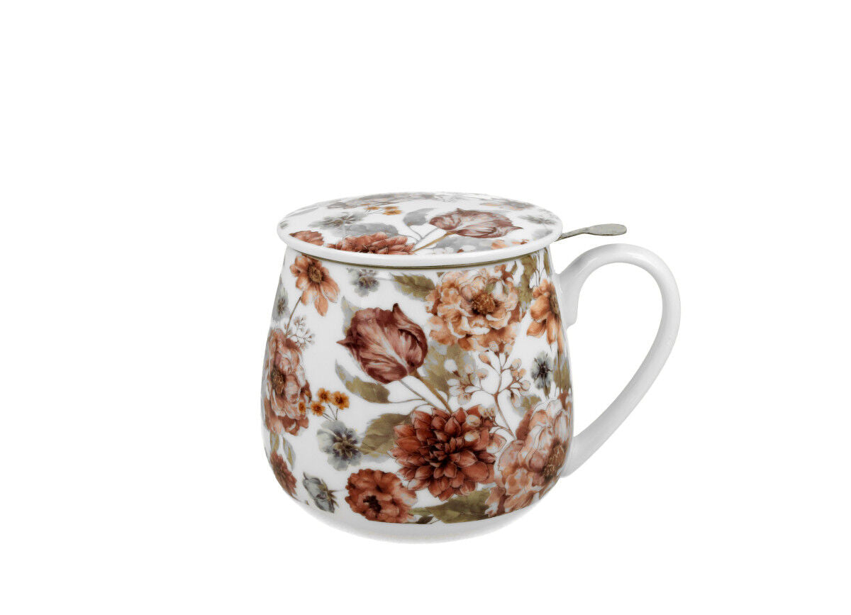 DUO FLORAL Fassbecher 430 ml PASTEL FLOWERS mit Teesieb, New Bone China Porzellan – Bild 2