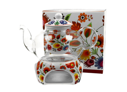 DUO ETNO Teekanne 1000 ml ŁOWICZ mit Teesieb, Glas - New Bone China Porzellan