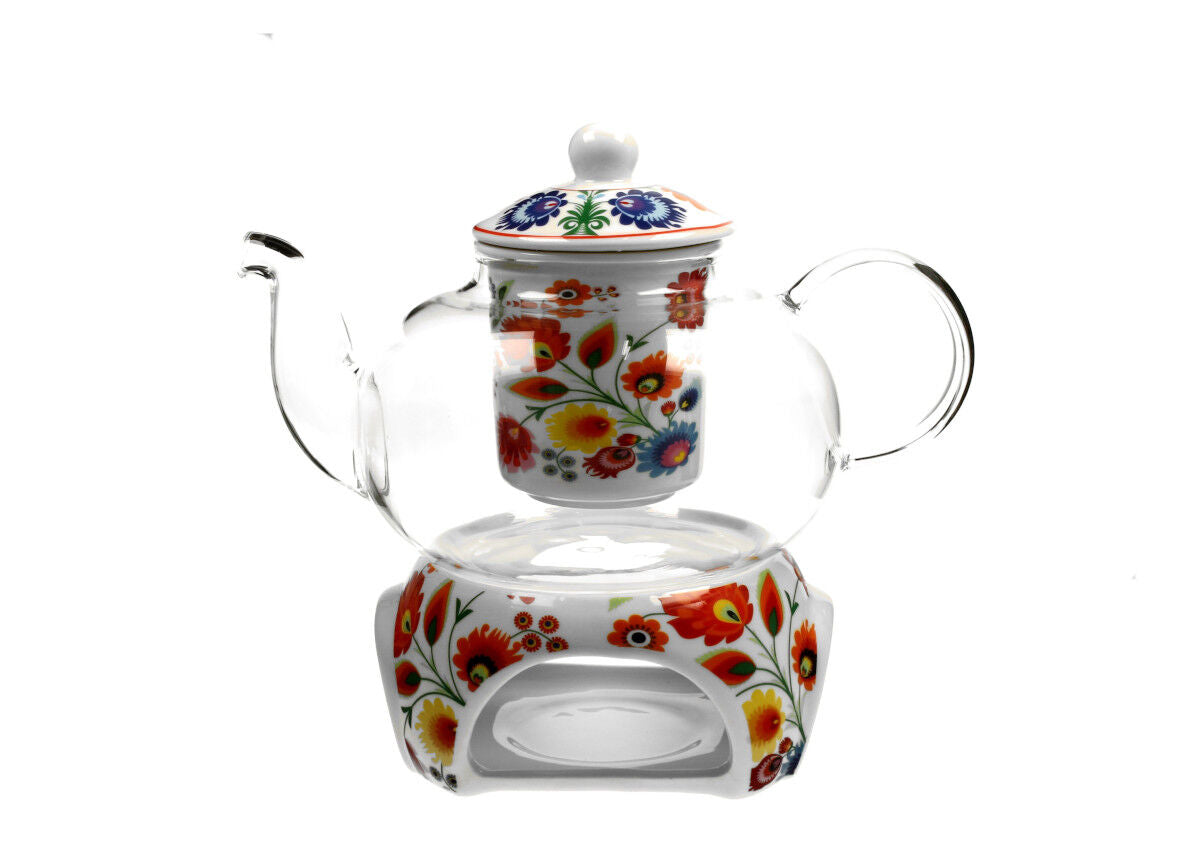 DUO ETNO Teekanne 1000 ml ŁOWICZ mit Teesieb, Glas - New Bone China Porzellan – Bild 2