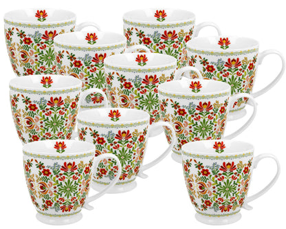10er SET DUO ETNO Jumbobecher 480 ml HUNGARIAN mit Fuß, New Bone China Porzellan