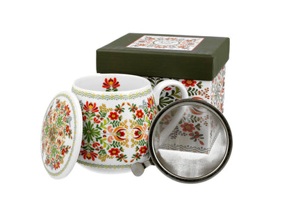 DUO ETNO Fassbecher 430 ml HUNGARIAN mit Teesieb, New Bone China Porzellan
