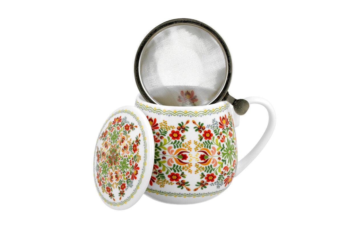 DUO ETNO Fassbecher 430 ml HUNGARIAN mit Teesieb, New Bone China Porzellan – Bild 2