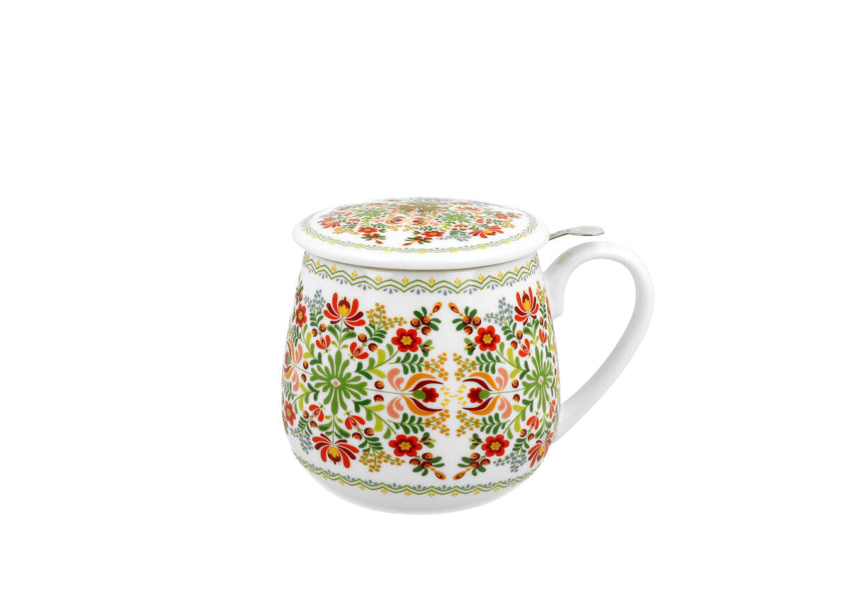 DUO ETNO Fassbecher 430 ml HUNGARIAN mit Teesieb, New Bone China Porzellan – Bild 3