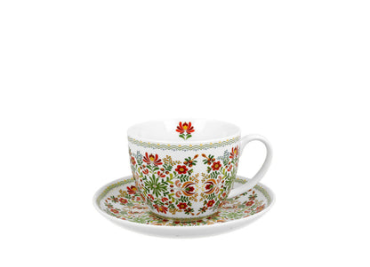 DUO ETNO Jumbobecher 470 ml HUNGARIAN mit Untertasse, New Bone China Porzellan – Bild 2