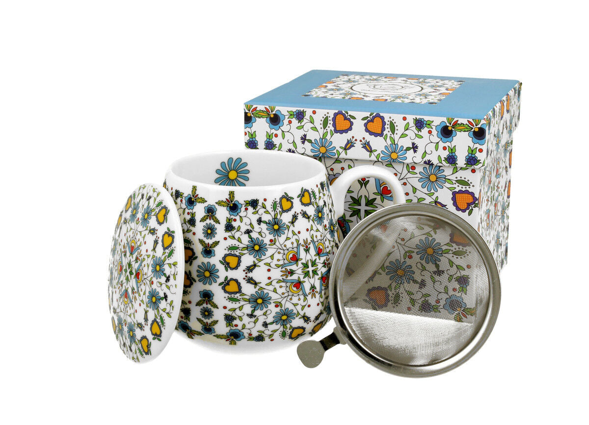 DUO ETNO Fassbecher 430 ml KASHUBIAN mit Teesieb, New Bone China Porzellan