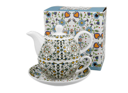 DUO ETNO Tasse mit Teekanne KASHUBIAN New Bone China Porzellan