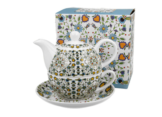 DUO ETNO Tasse mit Teekanne KASHUBIAN New Bone China Porzellan