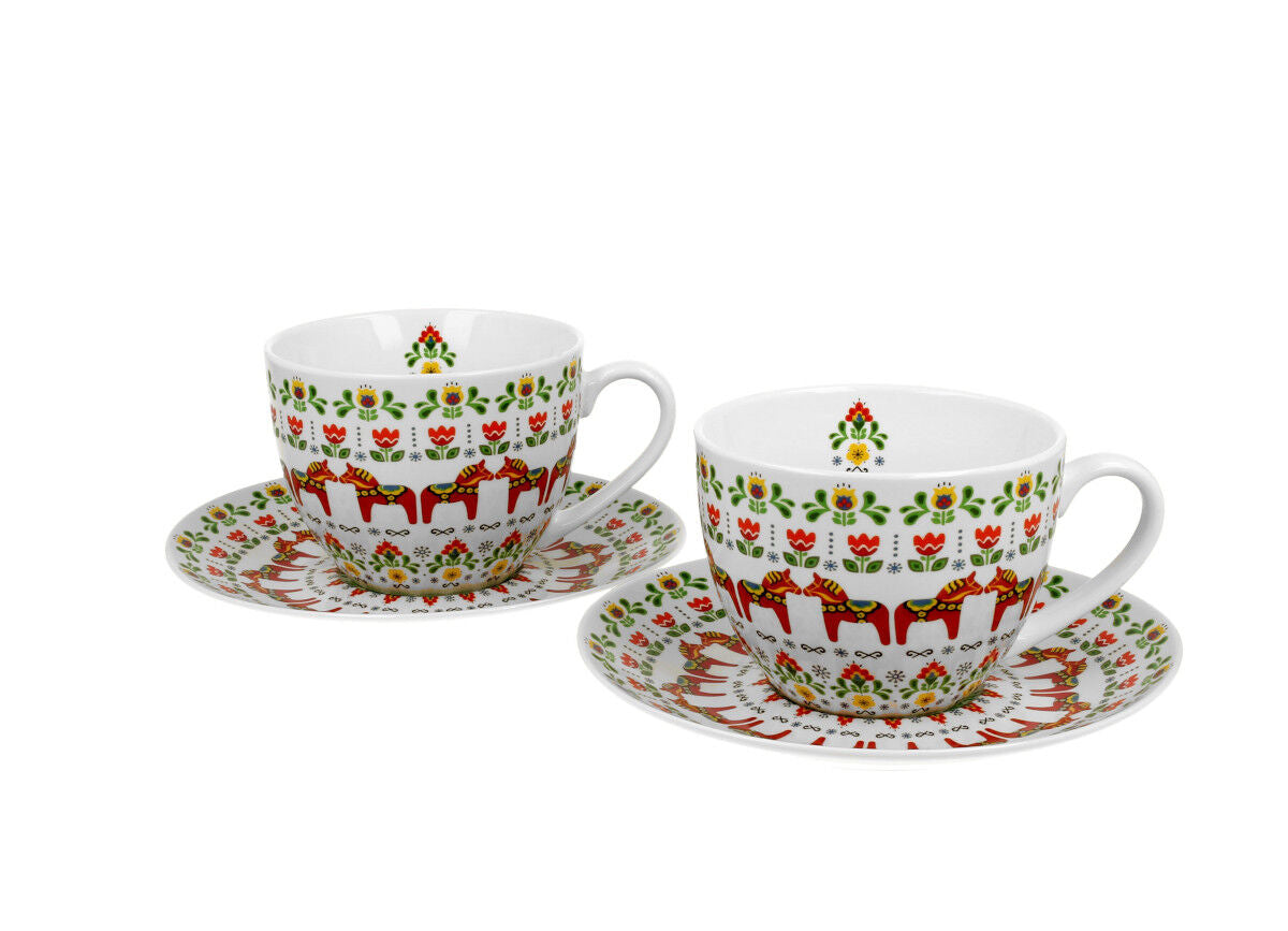 DUO ETNO 2er-Set Tassen 280 ml SCANDINAVIAN mit Untertassen, New Bone China Porzellan – Bild 2