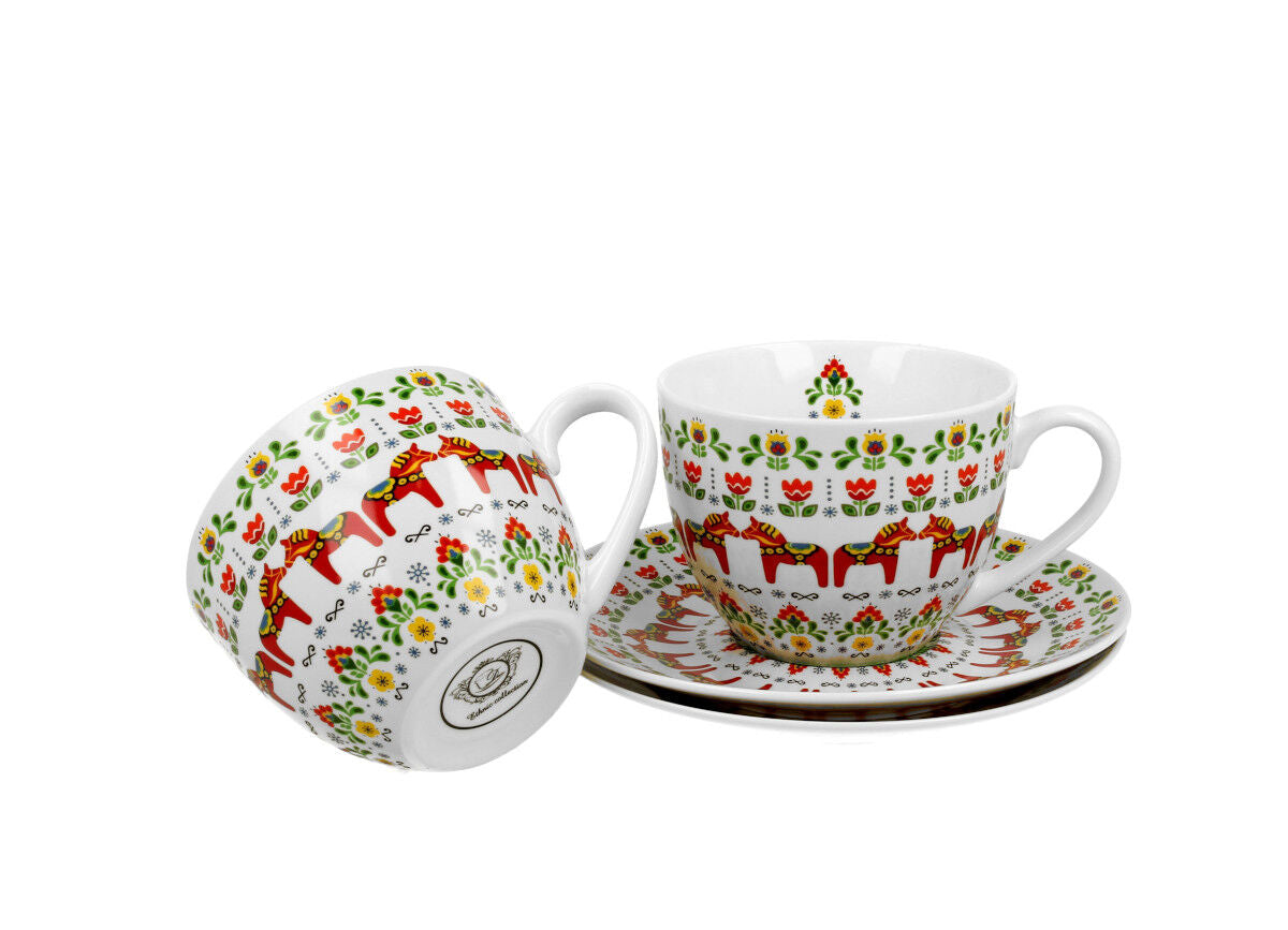 DUO ETNO 2er-Set Tassen 280 ml SCANDINAVIAN mit Untertassen, New Bone China Porzellan – Bild 3