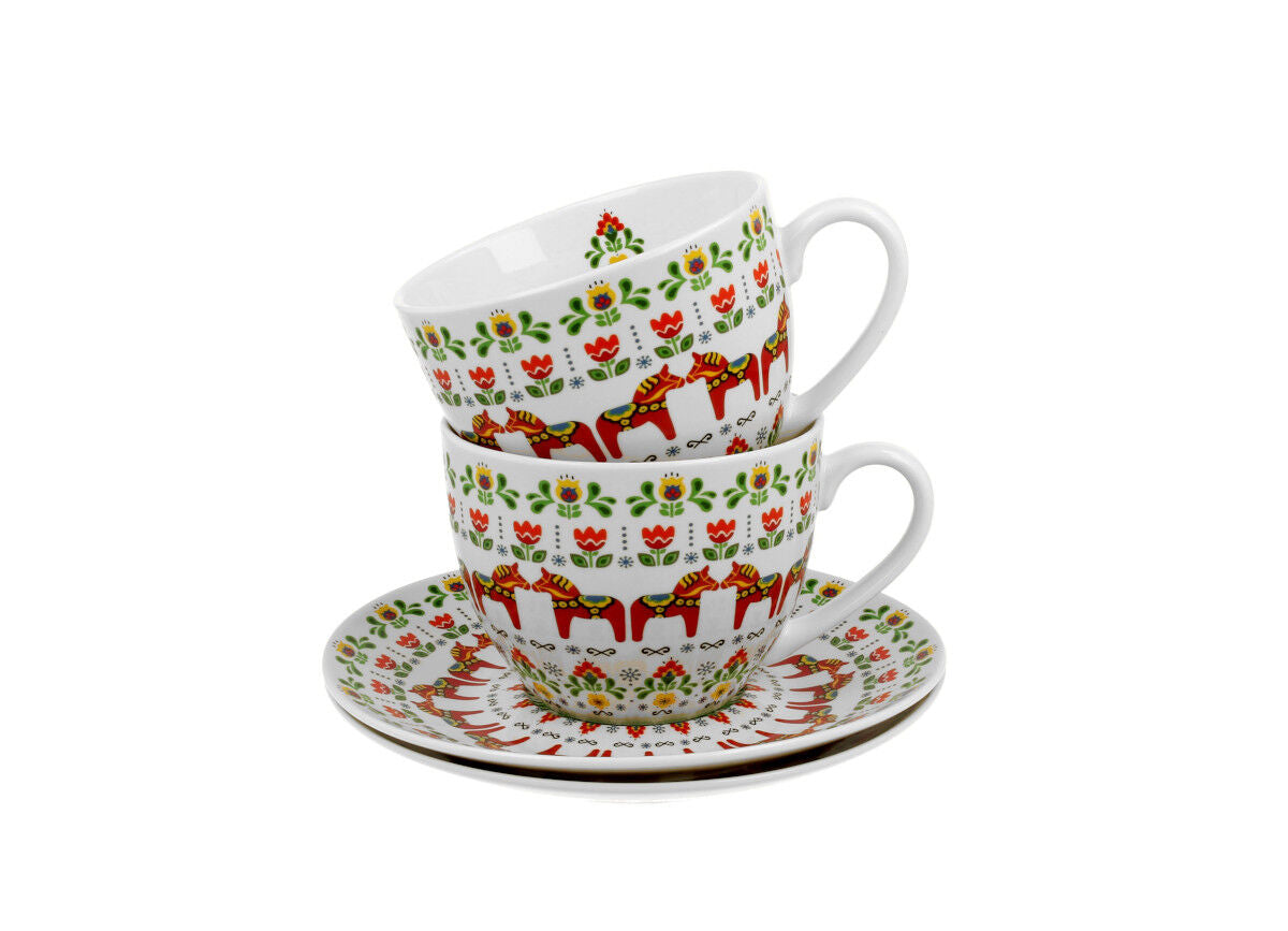 DUO ETNO 2er-Set Tassen 280 ml SCANDINAVIAN mit Untertassen, New Bone China Porzellan – Bild 4