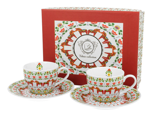 DUO ETNO 2er-Set Espressotassen 90 ml SCANDINAVIAN mit Untertassen, New Bone China Porzellan