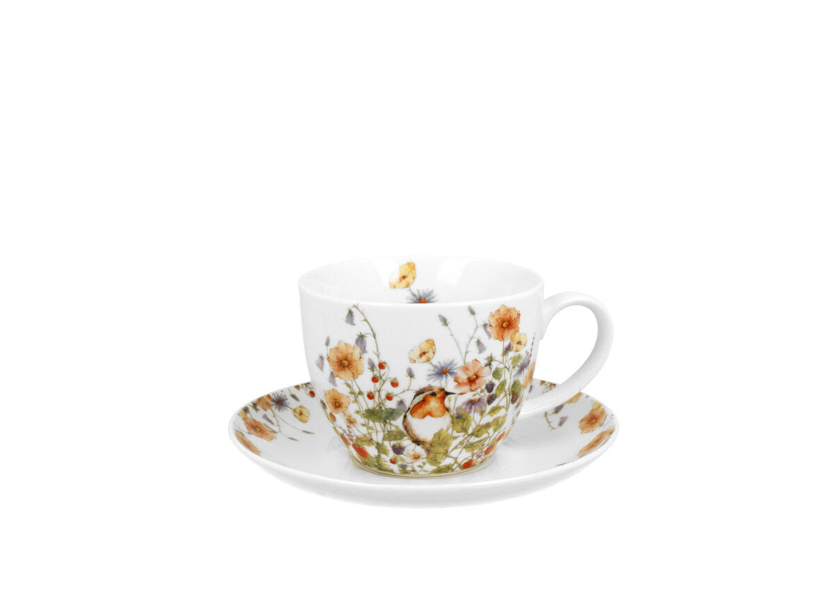 DUO FLORAL Jumbobecher 470 ml WILD BIRD mit Untertasse, New Bone China Porzellan – Bild 2