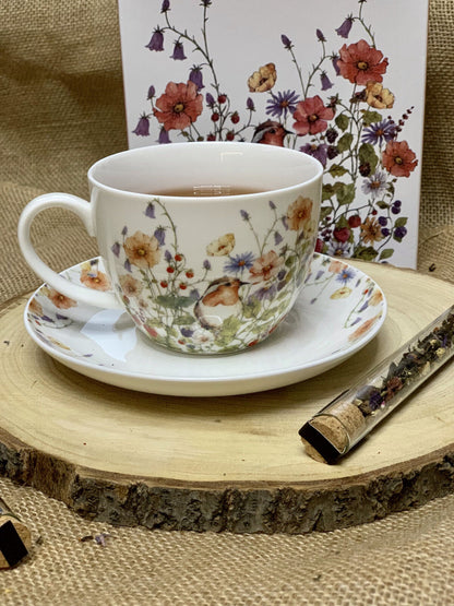 DUO FLORAL Jumbobecher 470 ml WILD BIRD mit Untertasse, New Bone China Porzellan – Bild 4